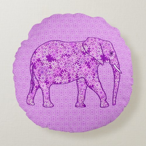 Flower elephant _ amethyst purple round pillow