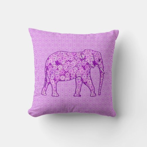 Flower elephant _ amethyst purple throw pillow