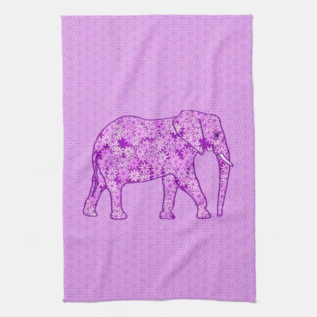 Flower elephant - amethyst purple towel (Vertical)
