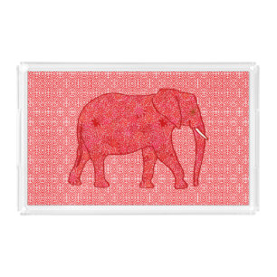 Flower elephant - deep red and coral acrylic tray