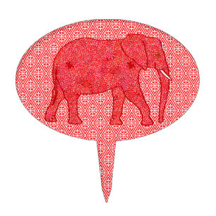 Flower elephant - deep red and coral cake topper