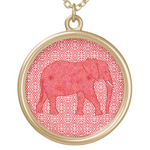 Flower elephant _ deep red and coral gold plated necklace