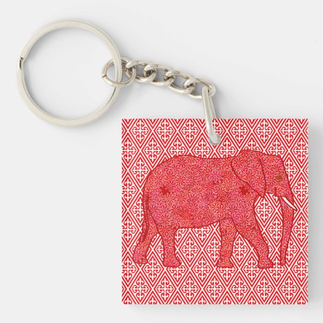 Flower elephant - deep red and coral keychain (Front)