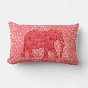 Flower elephant - deep red and coral lumbar pillow
