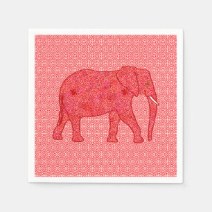 Flower elephant - deep red and coral paper napkins