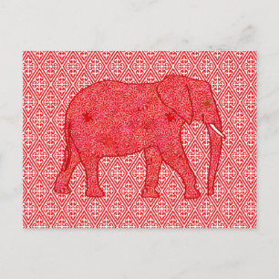 Flower elephant - deep red and coral postcard