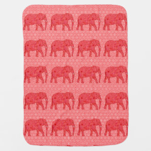 Flower elephant - deep red and coral receiving blanket