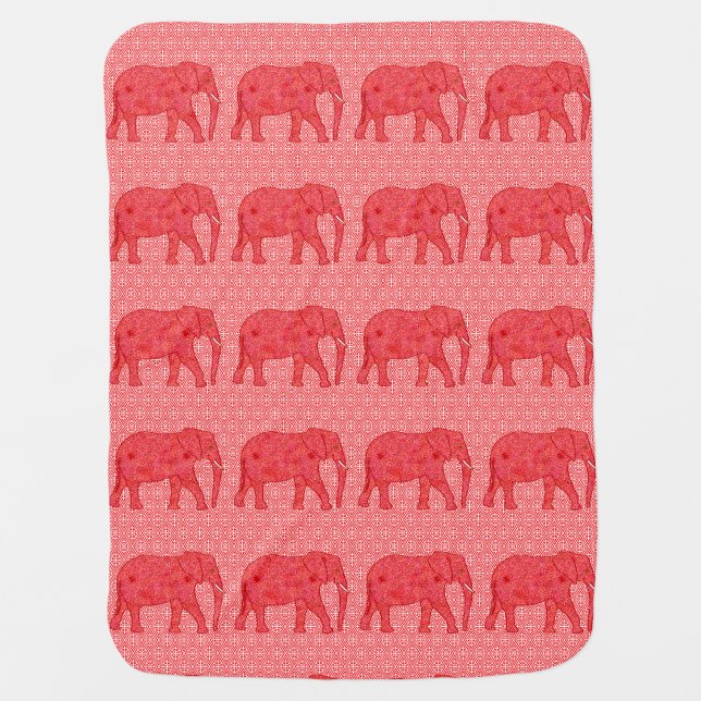 Flower elephant - deep red and coral receiving blanket (Front)