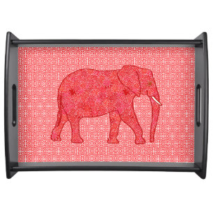 Flower elephant - deep red and coral serving tray