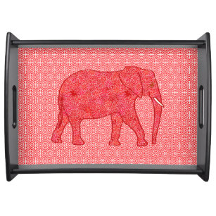 Flower elephant - deep red and coral serving tray