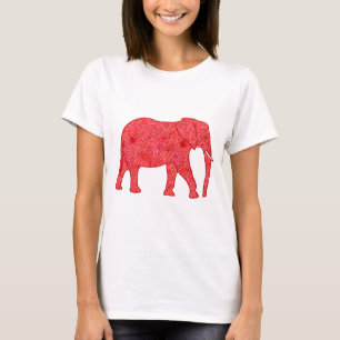 Flower elephant - deep red and coral T-Shirt