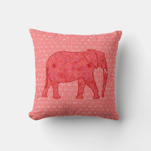 Flower elephant - deep red and coral throw pillow