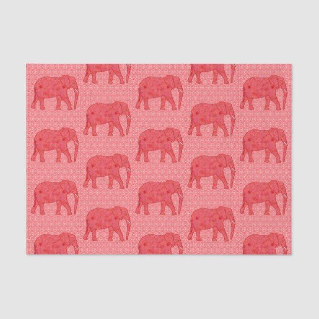 Flower Elephant, Deep Red and Coral Tissue Paper (Front)