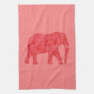 Flower elephant - deep red and coral towel