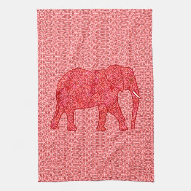 Flower elephant - deep red and coral towel (Vertical)