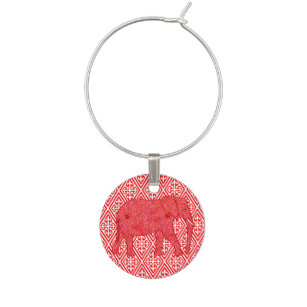 Flower elephant - deep red and coral wine glass charm