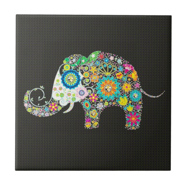 Flower Elephant - Diamond Studs Ceramic Tile (Front)