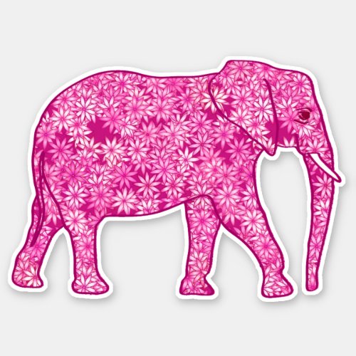 Flower Elephant Fuchsia and Pastel Pink Sticker