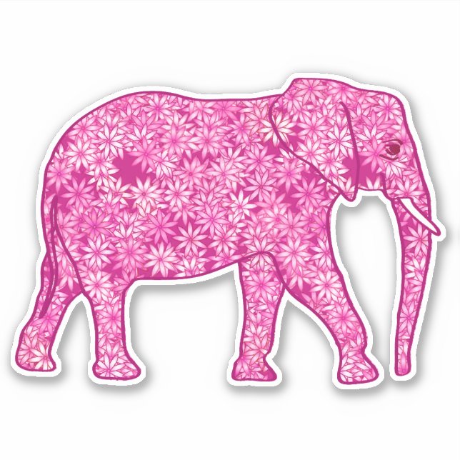 Flower Elephant, Fuchsia and Pastel Pink Sticker (Front)
