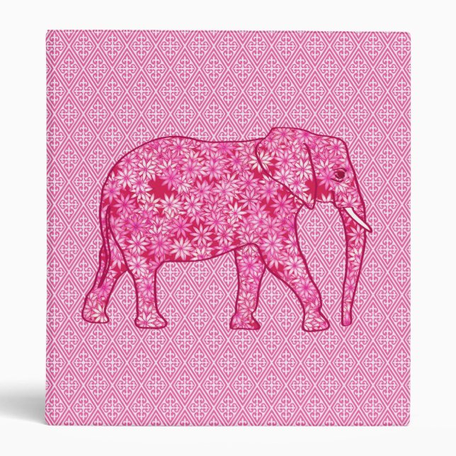 Flower elephant - fuchsia pink 3 ring binder (Front)