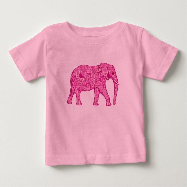 Flower elephant - fuchsia pink baby T-Shirt (Front)