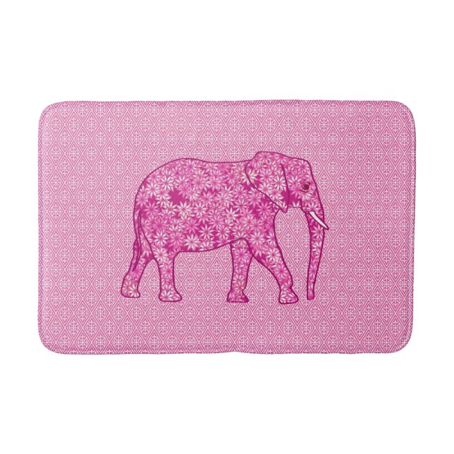 Flower elephant - fuchsia pink bathroom mat (Front)