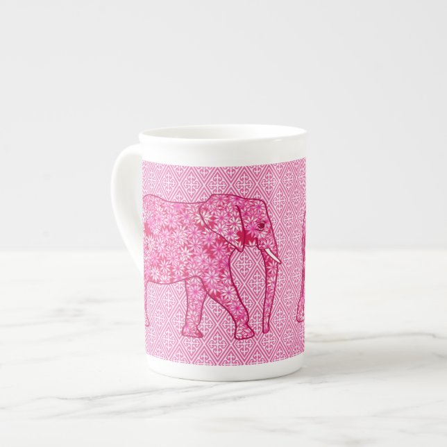 Flower elephant - fuchsia pink bone china mug (Front Left)