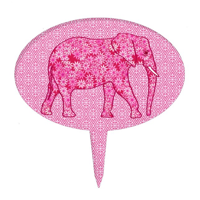 Flower elephant - fuchsia pink cake topper (Front)