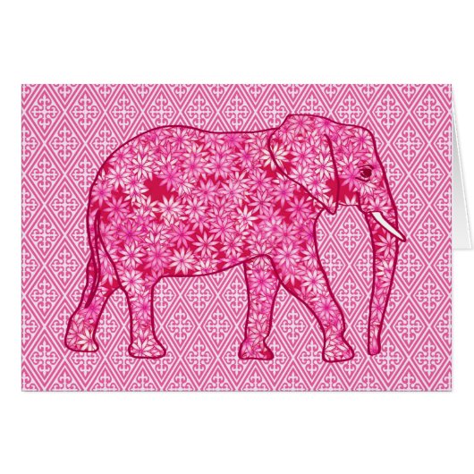 Flower elephant - fuchsia pink cards (Front Horizontal)