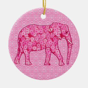 Flower elephant - fuchsia pink ceramic ornament