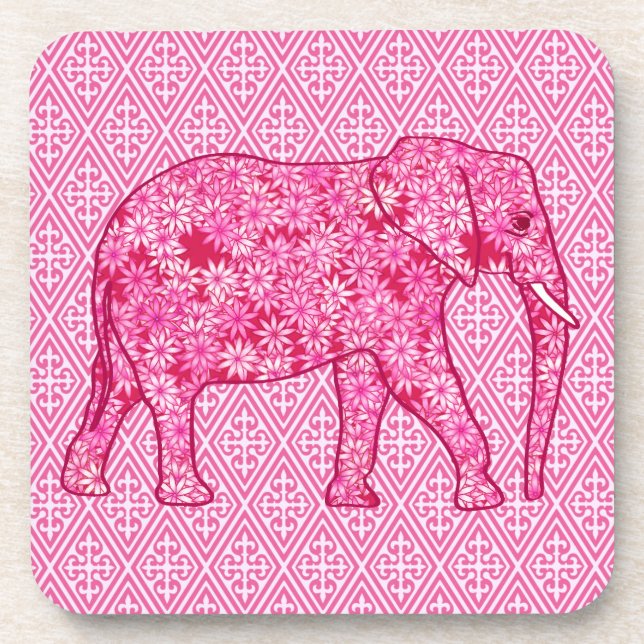 Flower elephant - fuchsia pink coaster (Front)