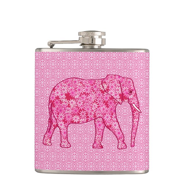 Flower elephant - fuchsia pink flask (Front)