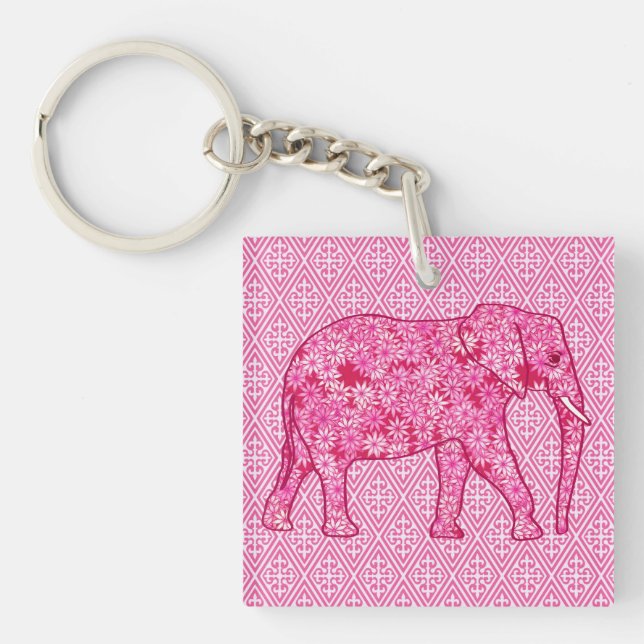 Flower elephant - fuchsia pink keychain (Front)