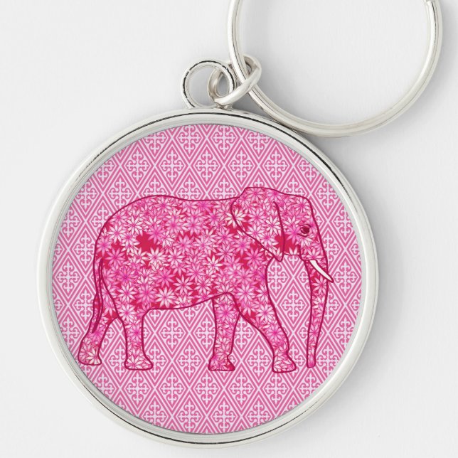 Flower elephant - fuchsia pink keychain (Front)