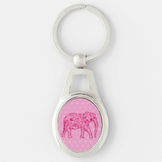 Flower elephant - fuchsia pink keychain (Front)