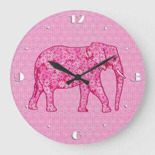 Flower elephant - fuchsia pink large clock