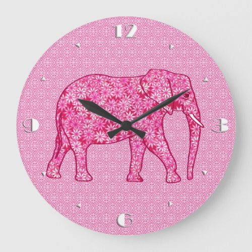 Flower elephant _ fuchsia pink large clock