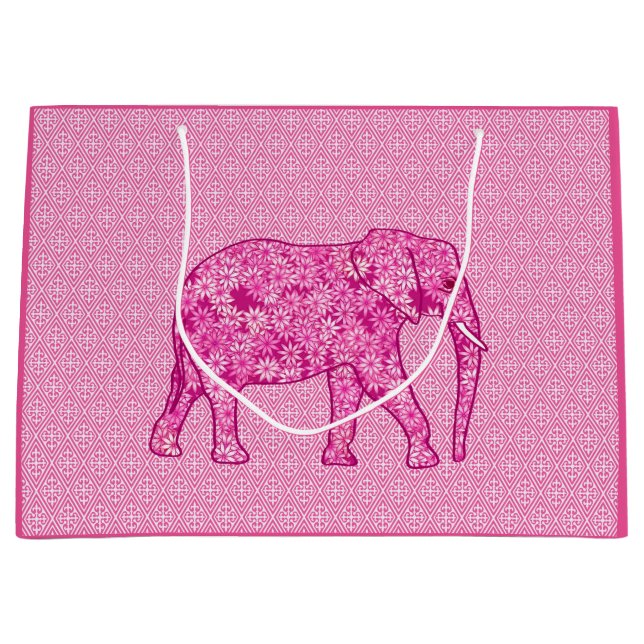Flower elephant - fuchsia pink large gift bag (Front)