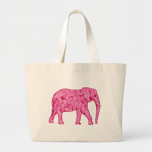 Flower elephant - fuchsia pink large tote bag