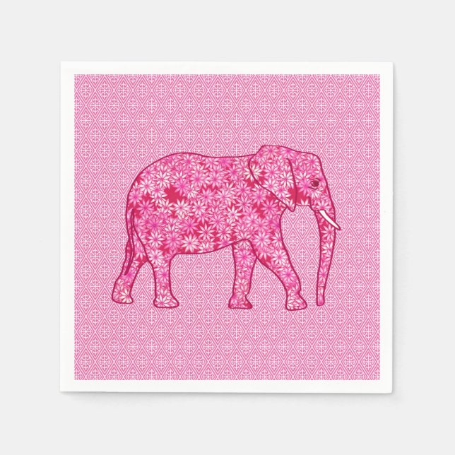 Flower elephant - fuchsia pink napkins (Front)