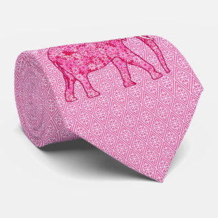 Flower elephant - fuchsia pink neck tie
