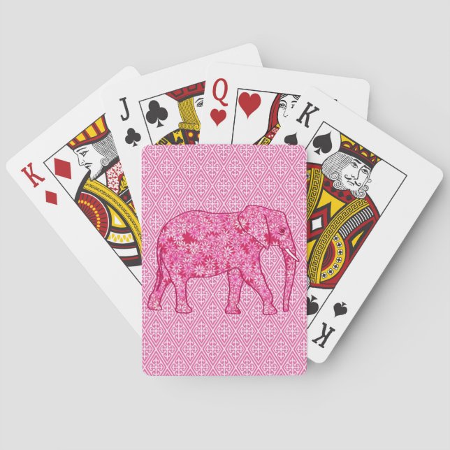 Flower elephant - fuchsia pink poker cards (Back)