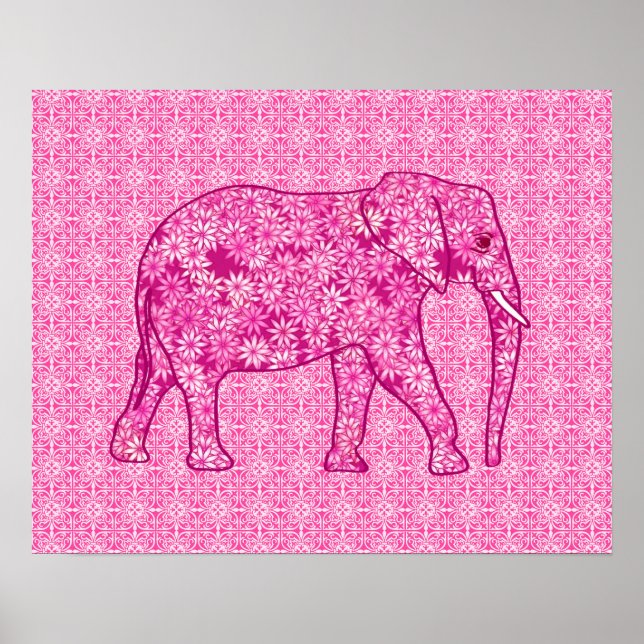 Flower elephant - fuchsia pink poster (Front)