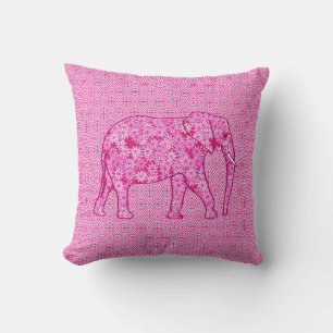 Flower elephant - fuchsia pink throw pillow