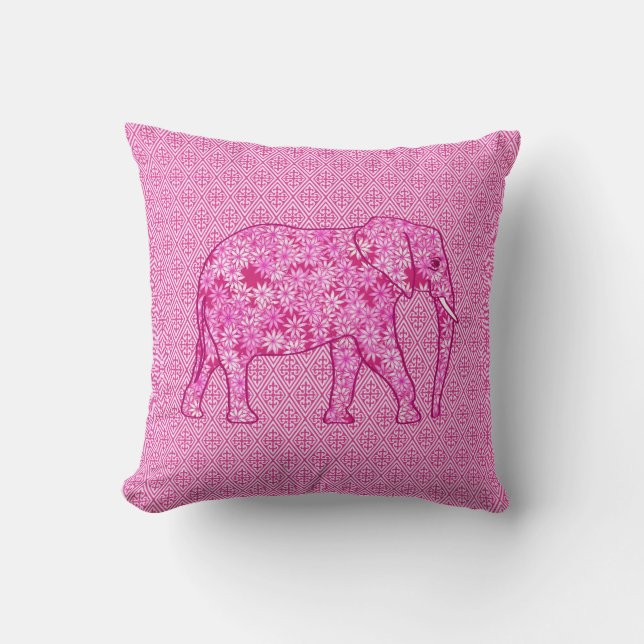 Flower elephant - fuchsia pink throw pillow (Front)