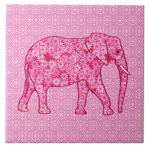 Flower elephant - fuchsia pink tile
