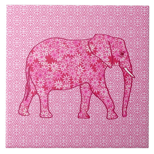Flower elephant - fuchsia pink tile (Front)
