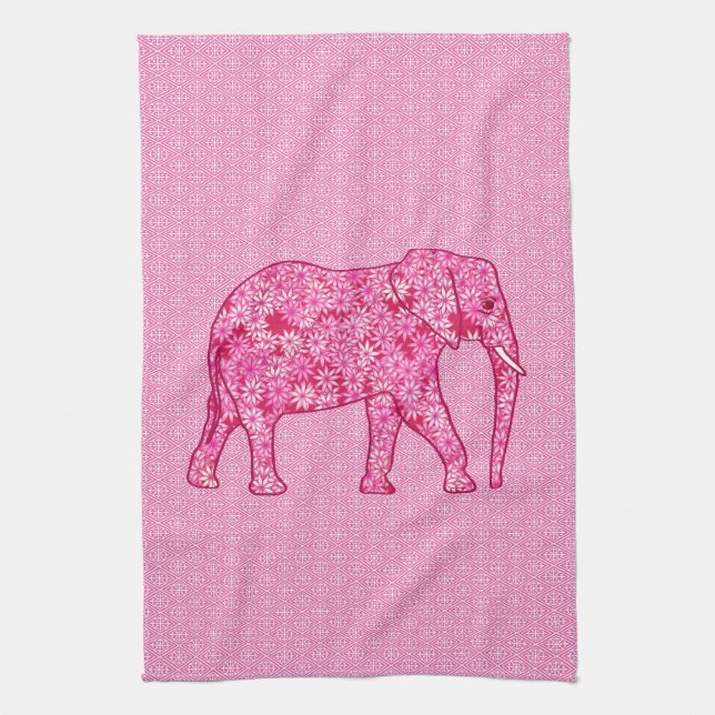 Flower elephant - fuchsia pink towel (Vertical)