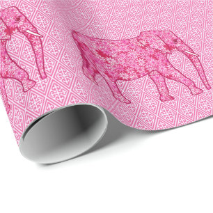 Flower elephant - fuchsia pink wrapping paper