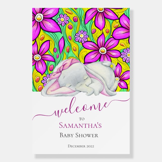 Flower Elephant Girl Pink Foam Board (Front)